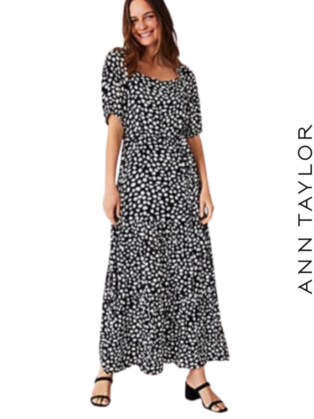 Ann Taylor Puff Sleeve Maxi Dress Floral Long Sleeve Tiered Romantic M